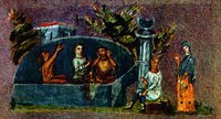 Жена Потифара навещает Иосифа в темнице. Миниатюра из Венского Генезиса. VI в. (Vindob. theol. gr. 31. Fol. 33)