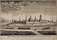 Вид Старо-Голутвина в честь Богоявления мон-ря. 1845 г. Гравюра П. Морозова по оригиналу А. Афанасьева (ГИМ)
