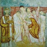 Лев IV, папа Римский, в сцене «Вознесение». Фрагмент росписи ц. Сан-Клементе в Риме. 847–855 гг.
