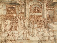 Коронация Людовика XIII в Реймсе. Рисунок для гравюры. 1610 г. Худож. Ф. Кенель (Отдел гравюр и фотографий Национальной б-ки Франции в Париже)