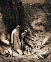 Данте встречает в аду папу Римского Николая III. Гравюра. 1861 г. Худож. Г. Доре