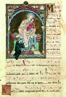Одон, аббат мон-ря Клюни, перед Богоматерью с Младенцем. Лист из рукописи XII в. (Paris. Lat. 17716. Fol. 23).