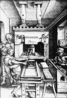 Типографский станок. 1520 г. Гравюра. XVI в.