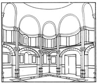 Кафоликон мон-ря Неа-Мони на о-ве Хиос. 1042 - 1056 гг. Рисунок-реконструкция интерьера