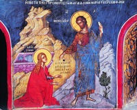 Явление Христа Марии Магдалине. Роспись кафоликона мон-ря Дионисиат на Афоне. Сер. XVI в.