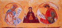 Богоматерь «Воплощение», пророки Давид и Соломон. Фрагмент двухрядной иконы. XVI в. (ГРМ)
