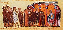 Постриг Прусиана. Миниатюра из Хроники Иоанна Скилицы. XII в. (Matrit. gr. 2. Fol. 203)