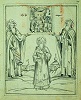 Свт. Алексий, митр. Киевский, и преподобные Варлаам и Гедеон Серпуховские с иконой «Введение Богородицы во храм». Рисунок пером (СГИХМ. Сб. нач. XIX в. № 7408. Л. 58 об.)