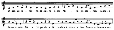 1-я строфа гимна св. Иоанну Крестителю 2-го тона, начальные слоги к-рой послужили основой сольмизации Гвидо Аретинского
