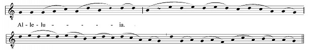 Начало песнопения «Alleluia Pascha nostrum» в условной аритмической нотации