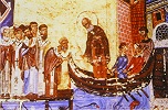 Отплытие свт. Григория Богослова из К-поля. Миниатюра. XI в. (Hieros. Patr. 14. Fol. 264)