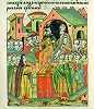 Московский Собор 1490 г. на еретиков-жидовствующих. Миниатюра из Лицевого летописного свода. Шумиловский том. 2 я пол. XVI в. (РНБ. ОР. F.IV.232. Л. 438)