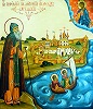 Прп. Евфимий, праведные Антоний и Феликс Корельские. Икона. 1999 г. Иконописец С. Кудрявцев (собор во имя свт. Николая Чудотворца, Северодвинск)