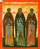 Преподобные Зосима и Савватий Соловецкие, Александр Свирский. Икона-таблетка. 2-я пол. XVI в. (ГВСМЗ)