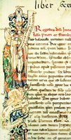 Иннокентий III, папа Римский, и кард. Иоанн. Изображение на полях рукописи. XII в. (Vat. lat. 5. P. 72)