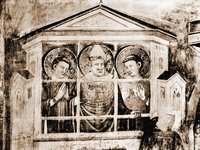 Иоанн I, папа Римский, в темнице с двумя святыми. Роспись ц. Санта-Мария ин Порто фуори в Равенне. XIV в. Фотография 30-х гг. XX в.