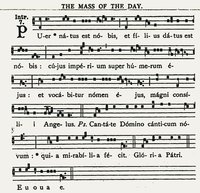 Интроит 7-го модуса «Puer natus» («Младенец родился»; Ис 9. 6) из 3-й мессы на Рождество Христово (Liber usualis. Tournai; N. Y., 1961. P. 554)