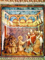 Иннокентий III, папа Римский, принимает устав францисканцев. Роспись ц. Сан-Франческо в Ассизи. Кон. XIII в. Худож. Джотто
