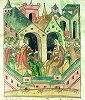 Совет митр. Филиппа I и вел. кн. Иоанна III о строительстве Успенского собора в Московском Кремле. Миниатюра из Лицевого летописного свода. Шумиловский том. 2-я пол. XVI в. (РНБ. F.IV.232. Л. 27)