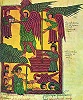 Ангел передает книгу Откровение ап. Иоанну Богослову. Измерение храма. Миниатюра из Апокалипсиса. ОК. 950-955 гг. (Scorial. II 5. Fol. 100)