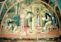 Моление свт. Иоанна Златоуста. Фреска нартекса кафоликона мон-ря Хиландар на Афоне. Между 1318 и 1320 гг.