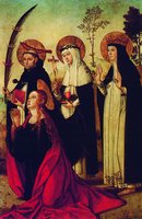 Св. Мария Магдалина с тремя доминиканскими святыми. Ок. 1510 г. Худож. Хуан де Боргонья (Прадо, Мадрид)