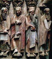 Пророки Моисей, Исаия, Даниил и Иеремия. Откос центрального тимпана портала Славы собора в Сантьяго-де-Компостела. Между 1168 и 1188 гг. Мастер Матео