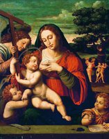 Мадонна с Младенцем, с Иоанном Предтечей и Иоанном евангелистом. 1550–1570 гг. Худож. Хуан де Хуанес (ГЭ)