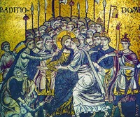 Поцелуй Иуды. Взятие Иисуса Христа под стражу. Мозаика собора Санта-Мария-Нуова в Монреале. 80-е гг. XII в.