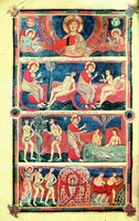 Сцены и из кн. Бытие. Миниатюра из Библии Пантеона. 1125–1130 гг. (Vat. lat. 12958. Fol. 4v)
