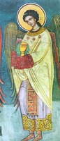 Ангел с потиром в сиреневом камисии. Роспись кафоликона мон-ря Дионисиат на Афоне. 1546–1547 гг. Мастер Зорзис Фукас