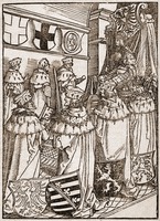 Королевская коронация Карла V в Ахене. Гравюра. 1520 г.