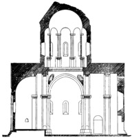 Продольный разрез храма мон-ря Ленамор. Рис. М. Кальгина. 1907 г.