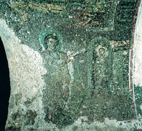 Воскрешение Лазаря. Фрагмент мозаики аркосолия в катакомбах Домитиллы. 366–384 гг.
