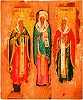 Святители Исаия, Леонтий и Игнатий Ростовские. Икона. Нач. XVI в., 2-я пол. XVIII в. (ГИМ)