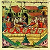 Участники Собора в Ферраре. Миниатюра из Лицевого летописного свода. 70-е гг. XVI в. (РНБ. F. IV. 225. Л. 481)