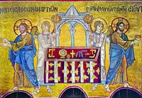 Копие в сцене «Евхаристия». Мозаика собора Св. Софии в Киеве