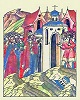 Вел. кн. Константин Всеволодович закладывает церковь на месте упавшей. Миниатюра из Лицевого летописного свода. 70-е гг. XVI в. (РНБ. F.IV.233. Л. 755 об.)