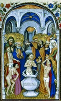 Апостолы совершают крещение. Миниатюра из «Книги часов» Маргариты Орлеанской. 1420–1450 гг. (Paris. lat. 1156B. Fol. 154)