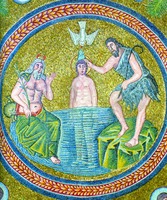 Крещение Господне. Мозаика купола Арианского баптистерия в Равенне. Ок. 520 г.