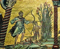 Праотец Ламех поражает Каина из лука. Смерть Тувалкаина. Мозаика баптистерия Сан-Джованни во Флоренции. 1280–1285 гг.