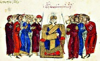 Имп. Лев V. Миниатюра из Хроники Иоанна Скилицы. XII в. (Matrit. gr. 2. Fol. 12v)