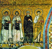 Мученики Анастасий, Астерий, Телий и Павлиниан. Мозаика в капелле Сан-Венанцио. 642-649 гг.