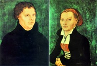 М. Лютер и Катарина фон Бора. 1526 г. Худож. Л. Кранах Старший (Гос. музей, Шверин)
