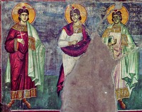 Мученики Мануил, Савел и Исмаил. Роспись базилики Протата. 1290 г. Мастер Мануил Панселин