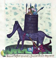 Подвиг Елеазара. Миниатюра из «Зерцала человеческого спасения». 1470–1475 гг. (Муниципальная б-ка. Лион. 0245. Fol. 144)