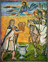 Прав. Мелхиседек встречает праотца Авраама. Мозаика базилики Санта-Мария-Маджоре в Риме. 432–440 гг.