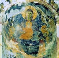 «Слава Богоматери». Фреска в алтарной конхе кафоликона. Нач. XIV в.