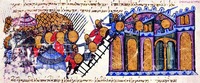 Захват Мелитины визант. войсками в 934 г. Миниатюра из Хроники Иоанна Скилицы. XII в. (Matrit. gr. 2. Fol. 123)