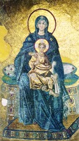 Богоматерь с Младенцем на престоле. Мозаика в конхе апсиды собора Св. Софии К-польской. 867 г.
